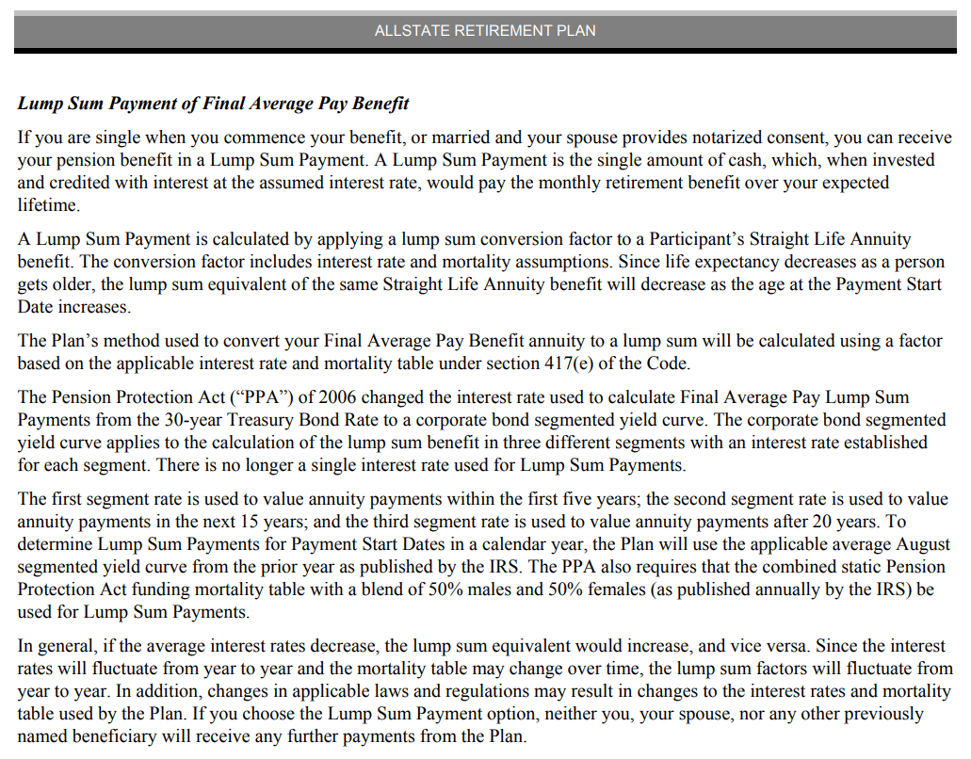 Allstate Summary Plan Description Pension Information
